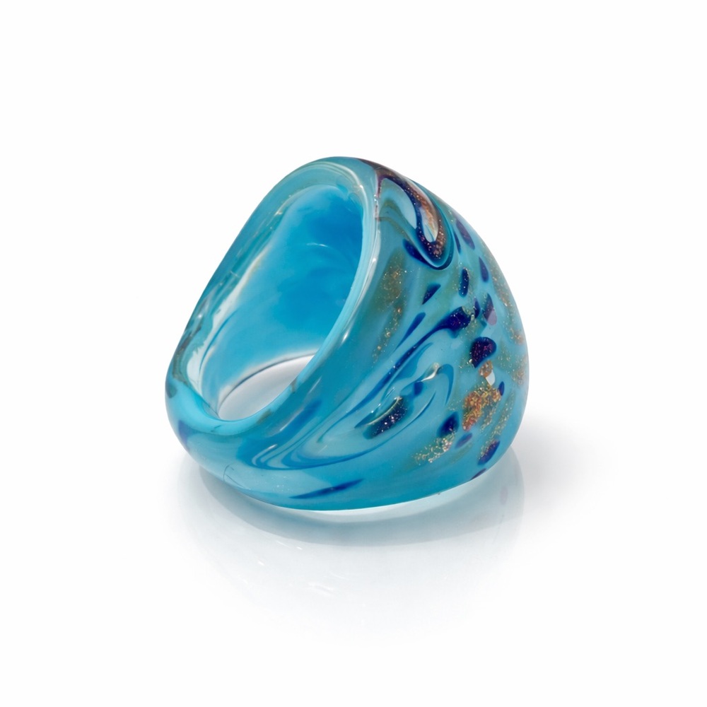 Vintage Murano Glass Blue Gold Swirl Statement Ring